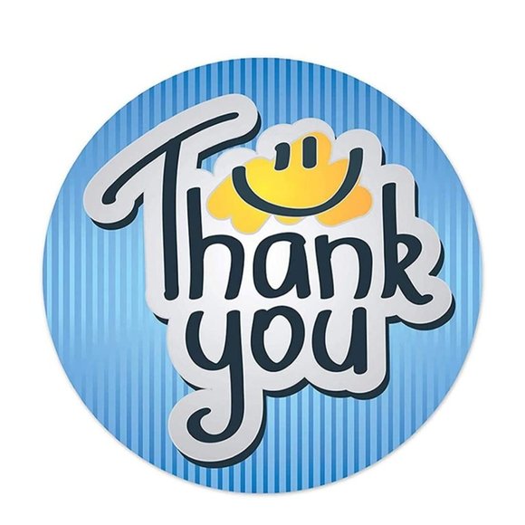 100 THANK YOU Stickers Blue Smiley 1" - Picture 2 of 9